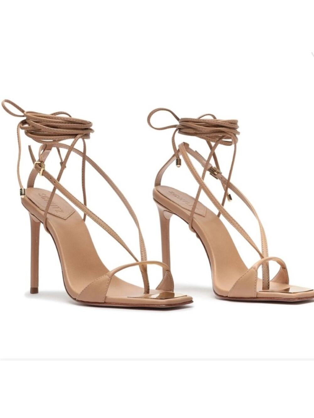 Schutz NWOB Vikki Leather Lace-Up Strappy High Heel Sandals in Nude size 8